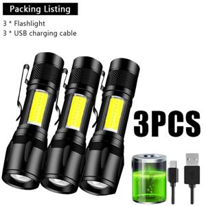 강력한 미니 LED 손전등 COBtXPEZoom 토치 배터리 내장 USB 펜 클립으로 충전식 야외 캠핑 비상 램프