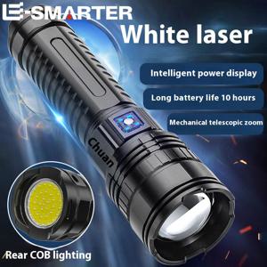 울트라 브라이트 LED 손전등 강력한 전술 토치 15000mah 내장 배터리 비상 캠핑 스포트라이트(테일 라이트 포함)