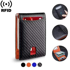 남성용 안티-RFID 카본 파이버 지갑 - 블랙 매직 가죽 카드 케이스, 보호된 신분증/신용카드 홀더 지갑 안전한 보관 기능