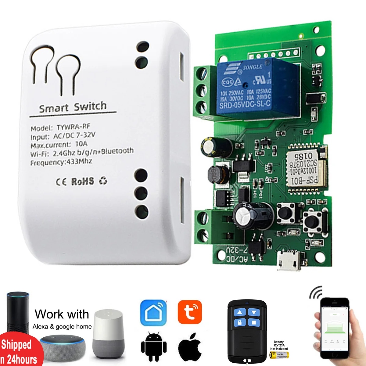 WiFi 스마트 차고 도어 오프너 스위치 슬라이딩 게이트 컨트롤러 Alexa Echo Google Home SmartLife Tuya APP 원격 제어와 함께 작동