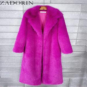 ZADORIN 130cm 슈퍼 롱 플러피 인조 모피 코트 여성용 재킷 겨울용 라펠 두꺼운 화이트 인조 모피 코트 여성용 아우터웨어