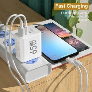 65W GaN 고속 충전기 USB PD 타입-C 멀티포트 휴대폰 어댑터 (아이폰 15 Pro Max, 삼성, 샤오미, 화웨이용)