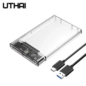 UTHAI T09 USB3.0/Type C 2.5'' 하드 드라이브 인클로저 투명 모바일 HDD 박스 USB3.1 SSD 케이스 USB C 케이블이 포함된 휴대용 하드 디스크