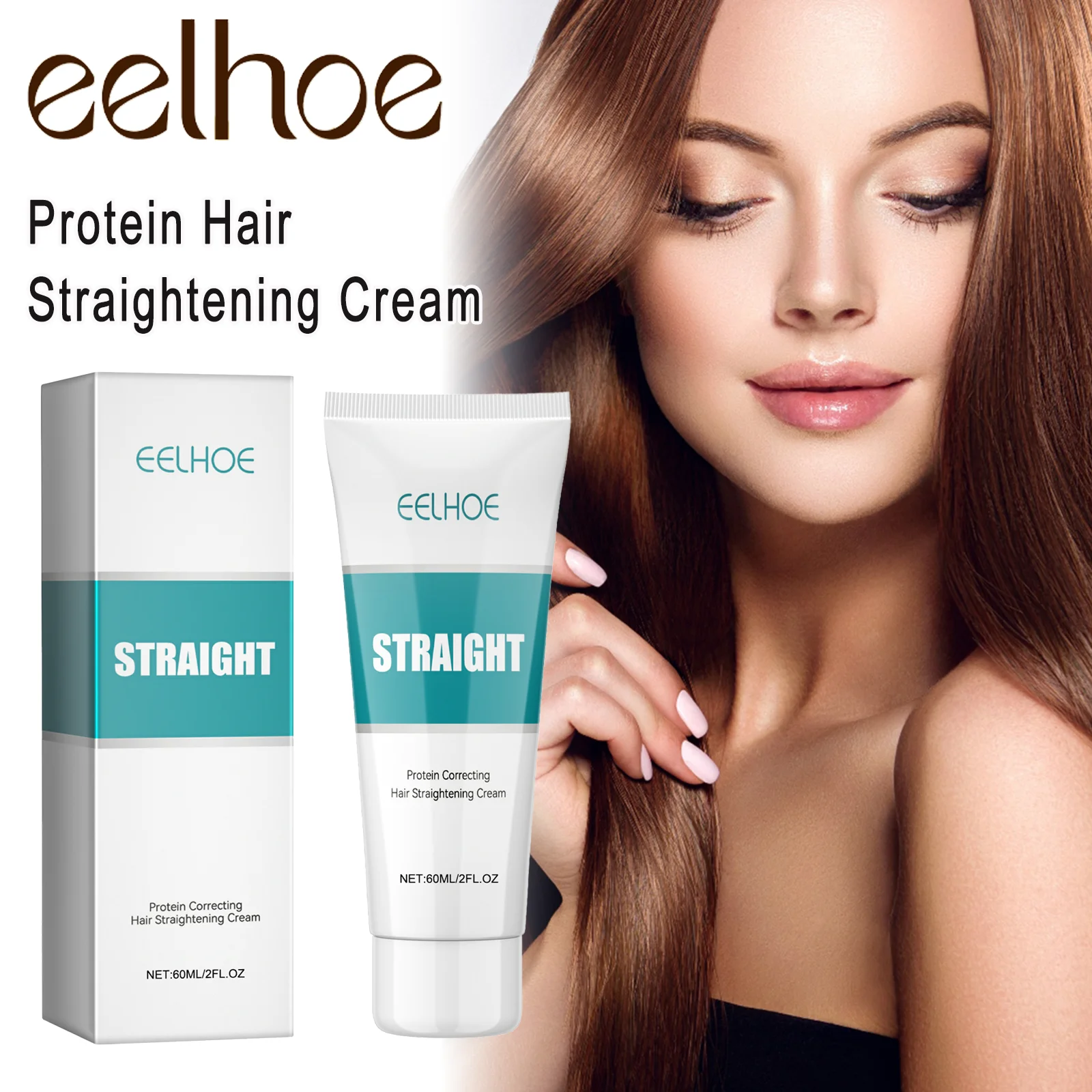 단백질 스트레이트닝 크림 60ml 곱슬머리 손상 모발용 스무딩 트리트먼트 다림질 필요 없음 갈라진 끝 부분 복구 콜라겐 함유