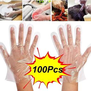 100/200Pcs 일회용 장갑 플라스틱 장갑 DIY 요리 주방 액세서리를위한 투명한 친환경 청소 장갑