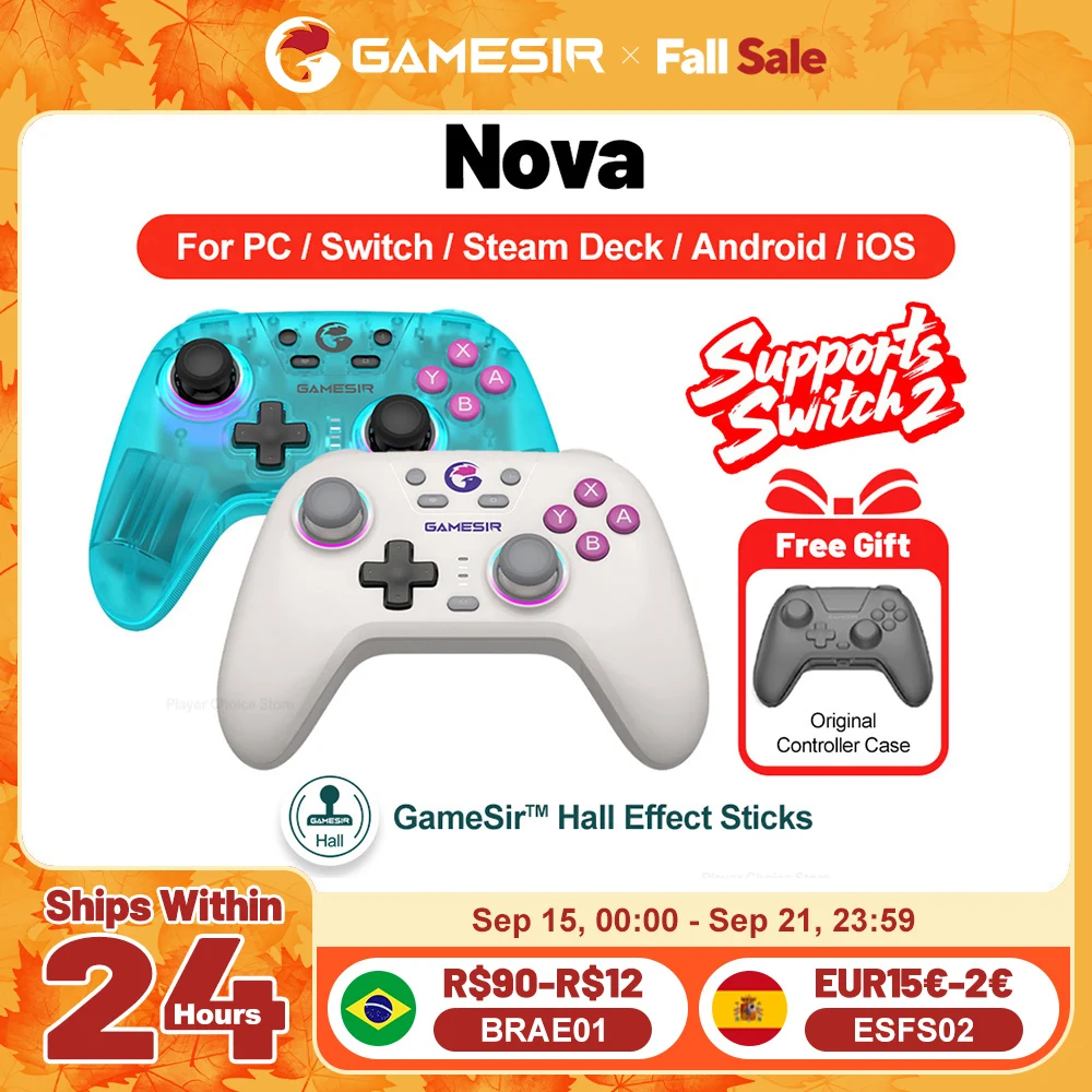 Gamesir Nova PC 게임패드 (닌텐도 스위치 2 컨트롤러, 윈도우 스팀, 스위치, 안드로이드, iOS 게이머 홀 효과 스틱, HD 러블)