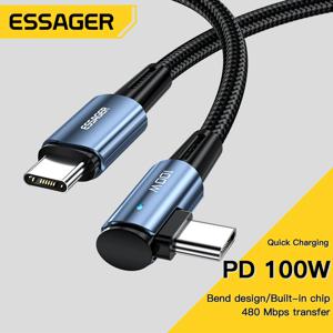 Essager 100W USB C-USB C 케이블 USB-C PD iPhone 15 Pro Max iPad MacBook Pro Xiaomi Samsung Huawei P60 용 고속 충전