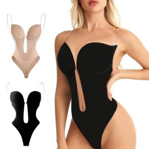 1피스 딥 V넥 쉐이프웨어 바디수트 여성용 심리스  thong 하의 브라 U 로우백 노백 코르셋 쉐이퍼