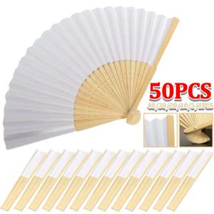 1-50pcs DIY 종이 대나무 접는 팬 성인 어린이 서예 그림 연습 빈 흰색 접는 팬 결혼 선물