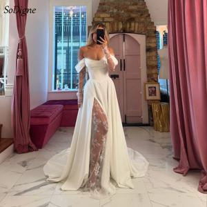 SoDigne A 라인 웨딩 드레스 오프 숄더 긴 소매 새틴/레이스 신부 드레스 우아한 신부 가운 vestidos de novia 맞춤형