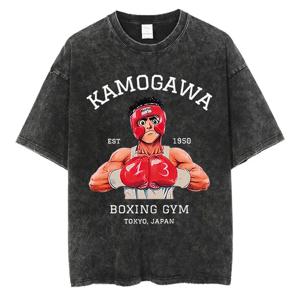 빈티지 코튼 워시 티셔츠 Anime Hajime No Ippo Kamogawa 복싱 체육관 루즈 티셔츠 남성 여성 Y2K 힙합 여름 탑 티