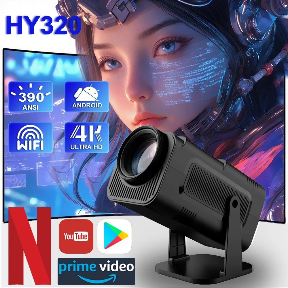 2025 4K 안드로이드 11 프로젝터 네이티브 1080P 390ANSI HY320 듀얼 Wifi6 BT5.0 1920*1080P 시네마 휴대용 프로젝터 HY300 업그레이드 버전