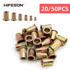 20/50pcs M3 M4 M5 M6 M8 M10 M12 리벳 너트 플랫 헤드 스레드 인서트 리베 터 너트 건 용 너트 캡 아연 도금 탄소강
