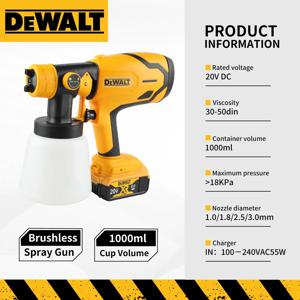 800ML 휴대용 무선 페인트 분무기, 고출력 자동차 및 가구 스프레이 건, DEWALT 배터리와 호환 가능