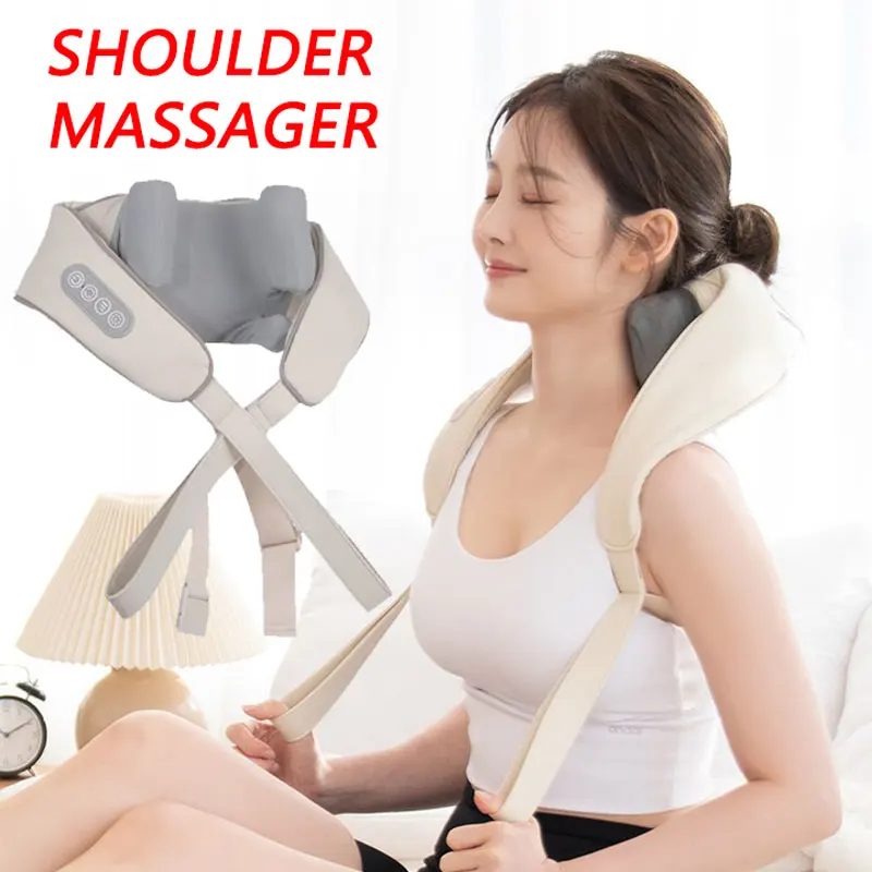 충전식 강력한 5D 지압 등 목 어깨 마사지기, 온열 주무르기, 목과 어깨 근육 이완 마사지 숄