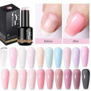BORN PRETTY 15ml 밀키 핑크 고무 베이스 젤 매니큐어 글리터 반영구적 바니시 셀프 레벨링 UV LED 폴란드어