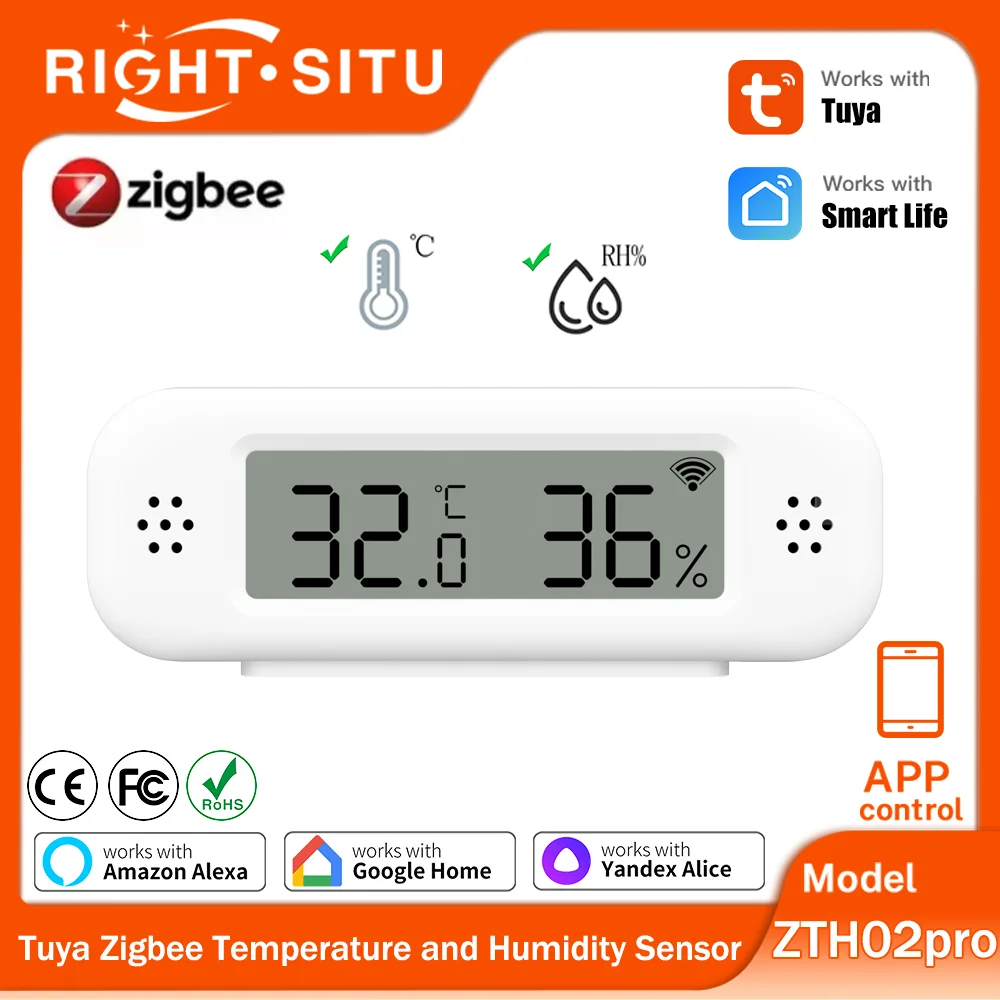 스마트 홈 온도계 습도계 용 Tuya Zigbee 미니 온도 습도 센서 APP Google 홈 Yandex Alexa와 원격 작업