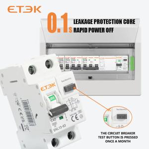 ETEC RCBO A 타입 1P + N 잔여 자동 회로 차단기, 과전류 누설 방지, 6KA 2P DPN 30mA EKL13