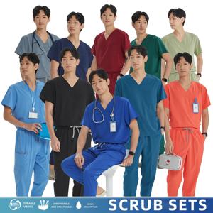 남여 의료 유니폼 v 넥 탑 조깅 바지 스크럽 세트 스트레치 외과 작업복 치과 의사 수의사 간호복 의사 복장 S21