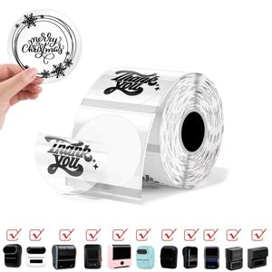 투명 원형 열 라벨 강력한 접착 라벨 롤 용지, 가정용 M110, M200, M120, M220, E210, P50 프린터에 적합, 50x50mm