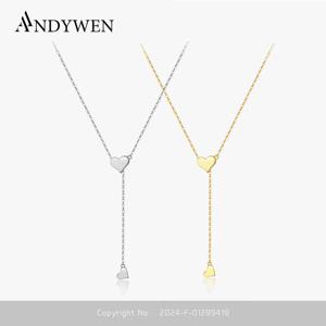 ANDYWEN 925 스털링 실버 변압기, 조정 가능한 긴 체인, 하트 펜던트, 매력 목걸이 초커, 크기 조정 가능한 여성용 럭셔리 주얼리