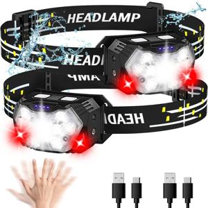 새로운 2000LM 울트라 브라이트 9 LED 전조등 USB C 충전식 헤드 라이트 10 모드 방수 모션 센서 헤드 램프 작업 손전등