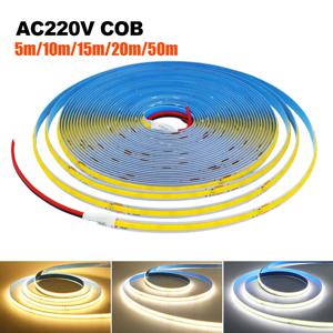COB LED 스트립 조명 5m 10m 15m 20m 50m 220V 슈퍼 밝은 240LED 유연한 Led 테이프 조명 선형 조명 RA90 3000K 4000K 6000K