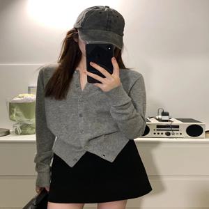 우아한 회색 니트 오픈 가디건 여성용 봄 가을 슬림핏 아우터웨어 캐시미어 스웨터 재킷 긴 소매 레귤러 핏