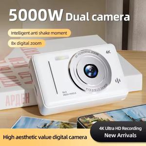 4K 디지털 카메라 5000W 픽셀 레트로 CCD 휴대용 카드 카메라 보급형 카메라 듀얼 카메라 플래시 5천만 픽셀 자동 초점