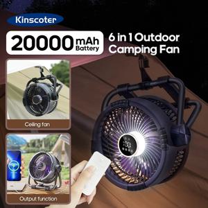 다기능 6 in 1 야외 캠핑 팬 20000mAh 데스크탑 공기 순환기 무선 천장 전기 팬(후크 및 LED 조명 포함) Multifunctional 6 in 1 Outdoor Camping Fan 20000mAh Desktop Air Circulator Wireless Ceiling Electric Fan with Hook and LED Light