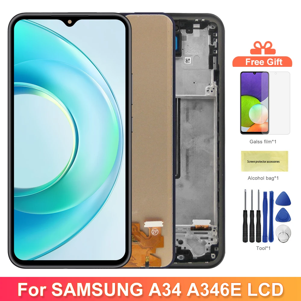 삼성 갤럭시 A34 A346B A346B/DS Lcd Dispaly 디지털 터치 스크린용 디스플레이(프레임 교체 화면 포함)