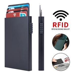 남성용 RFID 차단 신용카드 홀더 - 스마트 메탈 팝업 지갑, 초슬림 미니멀리스트 알루미늄 ID/은행카드 케이스