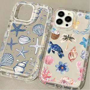 블루 오션 동물 전화 케이스 iPhone 16 15 14 Pro 13 12 11 Max Plus 7 8 Plus XR X XS SE 2020 충격 방지 소프트 실리콘 커버
