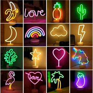 배터리/USB LED 네온 야간 조명 로그인 플라밍고 코코넛 나무 선인장 테이블 램프 어린이 생일 선물 침실 크리스마스 아트 장식