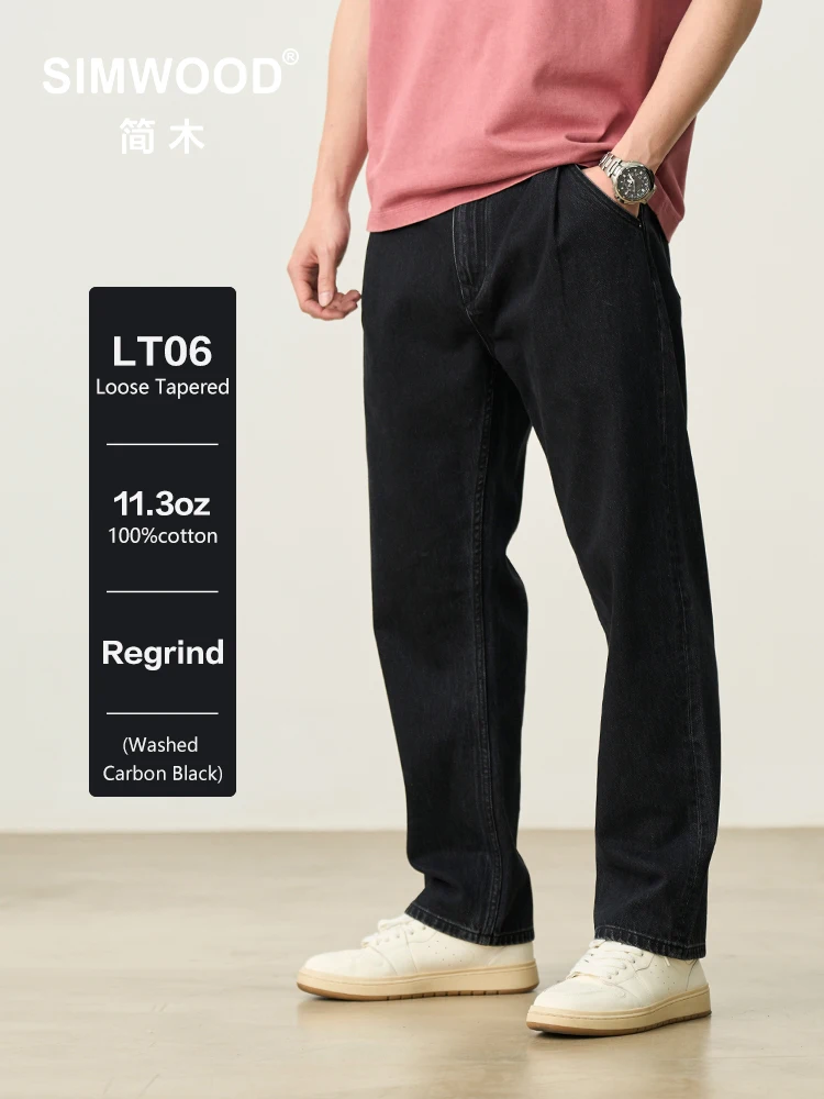 SIMWOOD 2025 봄 여름 새로운 느슨한 테이퍼 청바지 남성 11.5oz 100% 코튼 빈티지 스노우 워시 데님 바지 플러스 사이즈 진