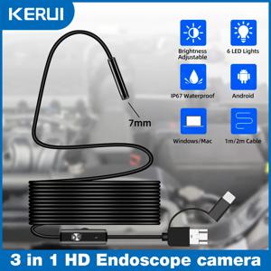 KERUI 새로운 7mm 내시경 카메라 3 in 1 미니 카메라 유형 C/마이크로 USB/USB-A 안드로이드 폰용 인터페이스 검사 내시경 PC