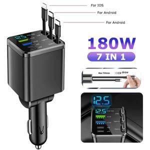 150W 차량용 충전기 PD30W 차량용 시가 라이터 어댑터 IOS 안드로이드 용 개폐식 케이블 고속 충전기 22.5W가있는 전압 디스플레이