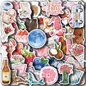 50Pcs 수채화 일기 미적 스티커 DIY 노트북 전화 케이스 Scrapbooking에 대 한 유행 PVC 방수 전사 술