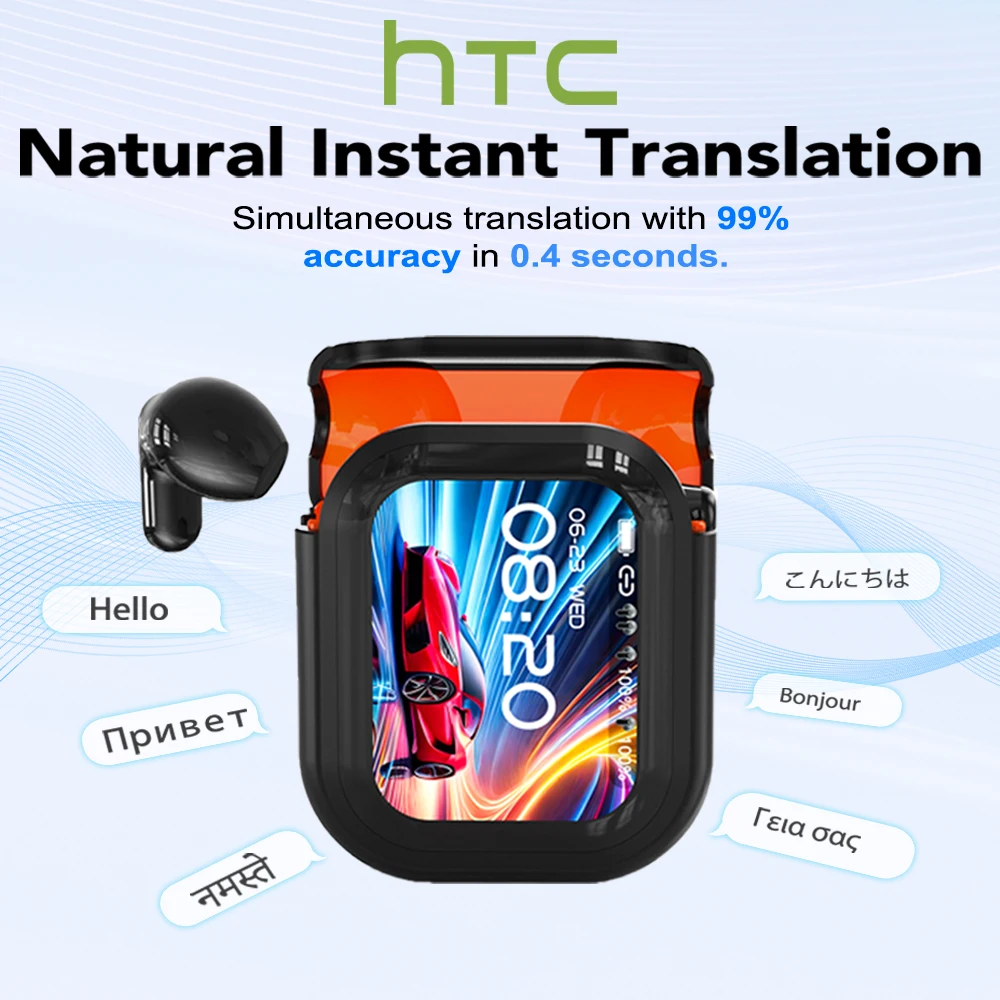번역기 HTC NE20 새로운 Bluetooth 6.0 무선 헤드폰 번역 이어폰 IPX4 방수 등급 긴 배터리 수명