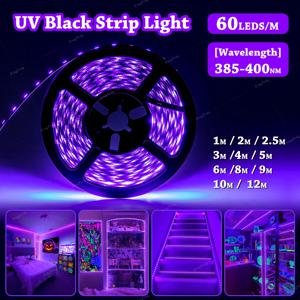 1-12m UV 검정색 스트립 조명, DC 5V, USB 플러그, 385-400nm, 60 LED/m, 조명 그림, 빛나는 파티, 형광 포스터, 거실