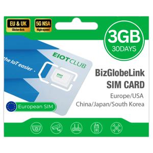 EIOTCLUB 선불 유럽 SIM 카드, 3GB/30일, 유럽/미국/중국/일본/한국에서 사용, 글로벌 여행 SIM 카드, 로밍 요금 없음