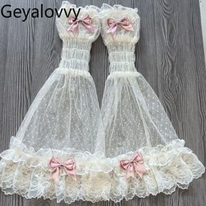 로리타 일본 오리지널 디자인 달콤한 귀여운 소녀 다목적 보우 레이스 팔 슬리브 웨딩 여성용 가짜 슬리브 오버 슬리브