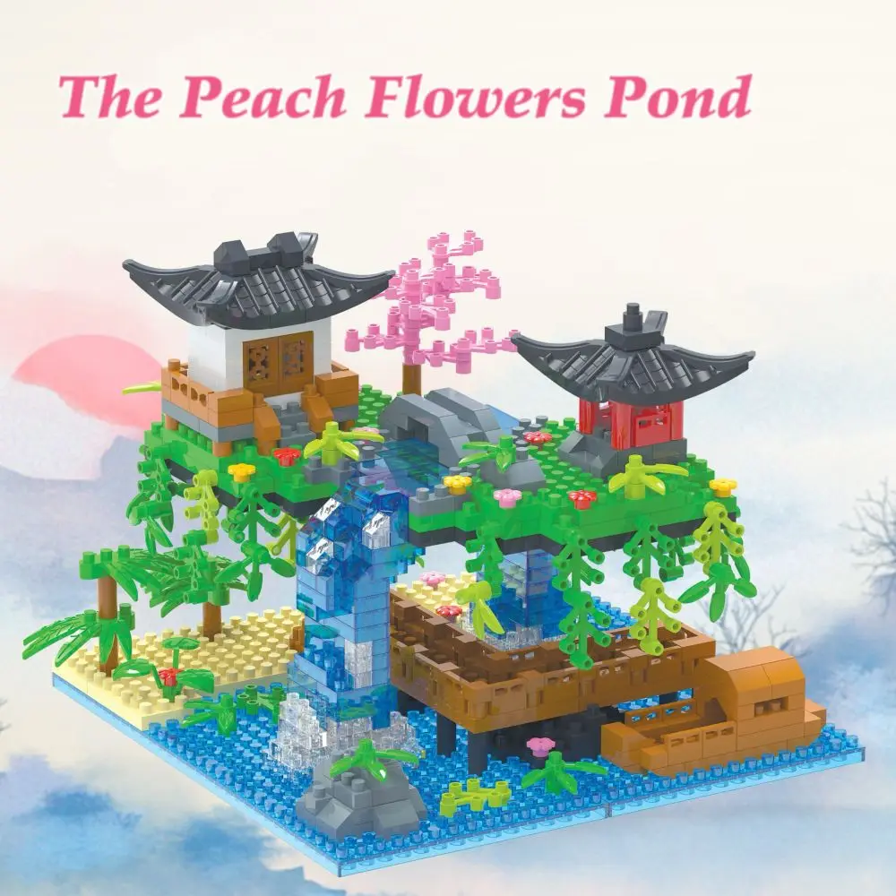 688+PCS 복숭아꽃 연못, 미니어처 빌딩 키트, 창의적인 빌딩 장난감, ABS 소재, 교육용 DIY 모델, 완벽한 선물.
