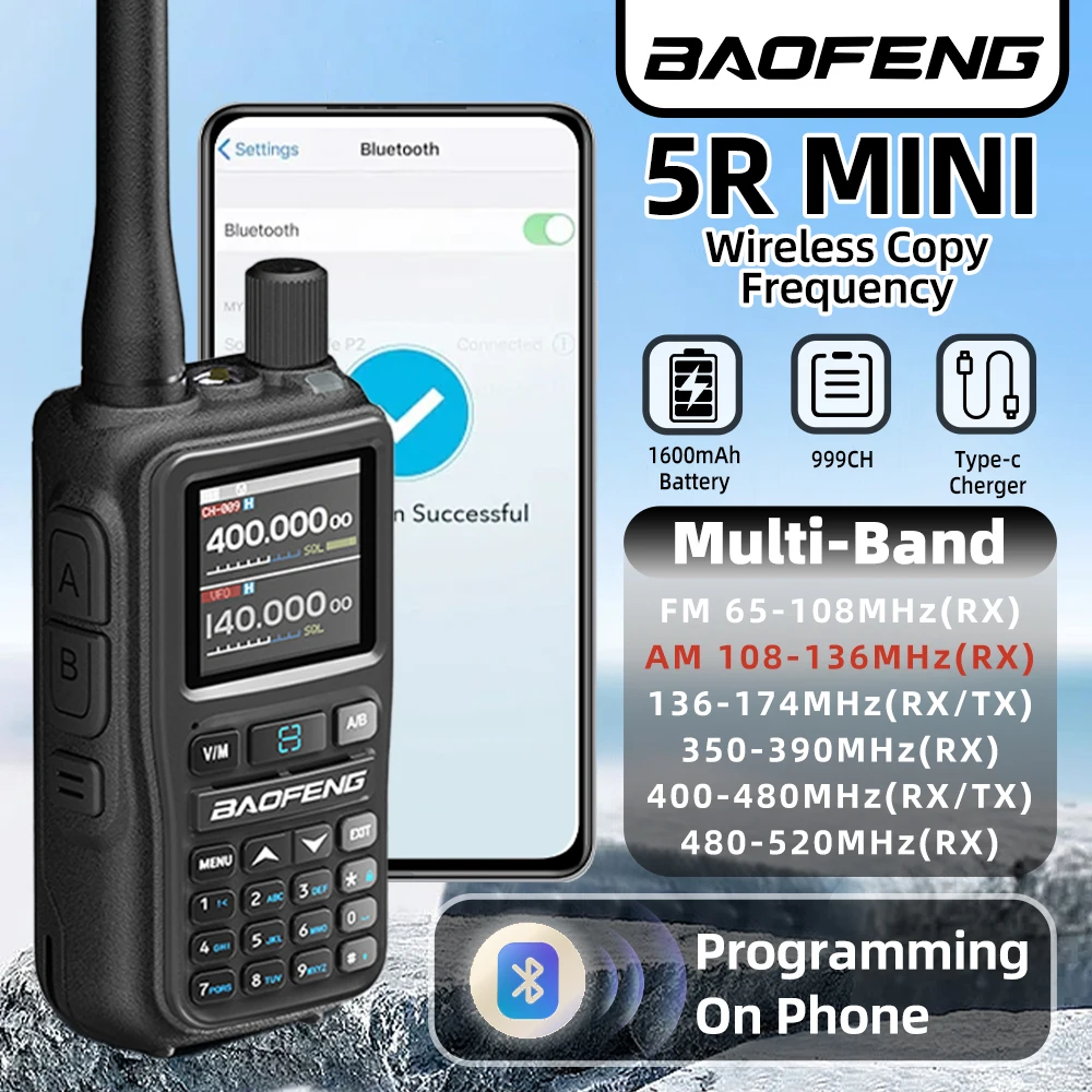 바오펑 무전기 UV-5R 미니 듀얼 PTT 멀티 밴드 블루투스 프로그래밍 무선 주파수 복사 999채널 어린이용 UV5R