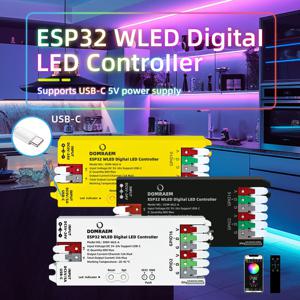 DOMRAEM ESP32 USB-C WLED 디지털 LED 컨트롤러 RGB IC DIY APP 16A 퓨즈 HA/MQTT/Alex WS2811/12/12B/14/05 Sk6812 스트립과 함께 작동