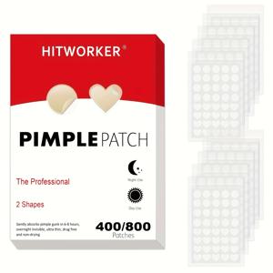 400/800개 HITWORKER 하이드로콜로이드 여드름 패치, 2가지 사이즈, 주야간 사용, 베이지, 오일 컨트롤, 무향료