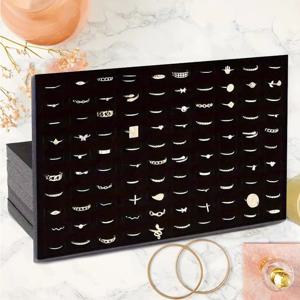 3pcs 블랙 벨벳 100 그루브 링 폼 홀더, 소매점 및 부티크 용 하이 쥬얼리 스토리지 링 디스플레이 스탠드