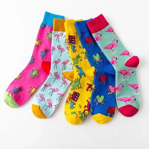1 쌍 35-44 남성 캐주얼 코튼 양말 하라주쿠 만화 플라밍고 러빙 하트 귀여운 웃긴 캐릭터 일본 양말