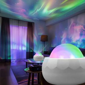 오로라 북극광 프로젝터 램프 RGB 물결 무늬 은하수 무드등 USB 장식 LED 침실 및 파티용 무드등