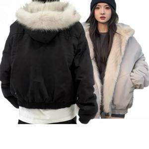 2025 여성 겨울용 두꺼운 털 칼라 따뜻한 재킷 지퍼 후드티 커플 패션 캐주얼 루즈핏 재킷 상의